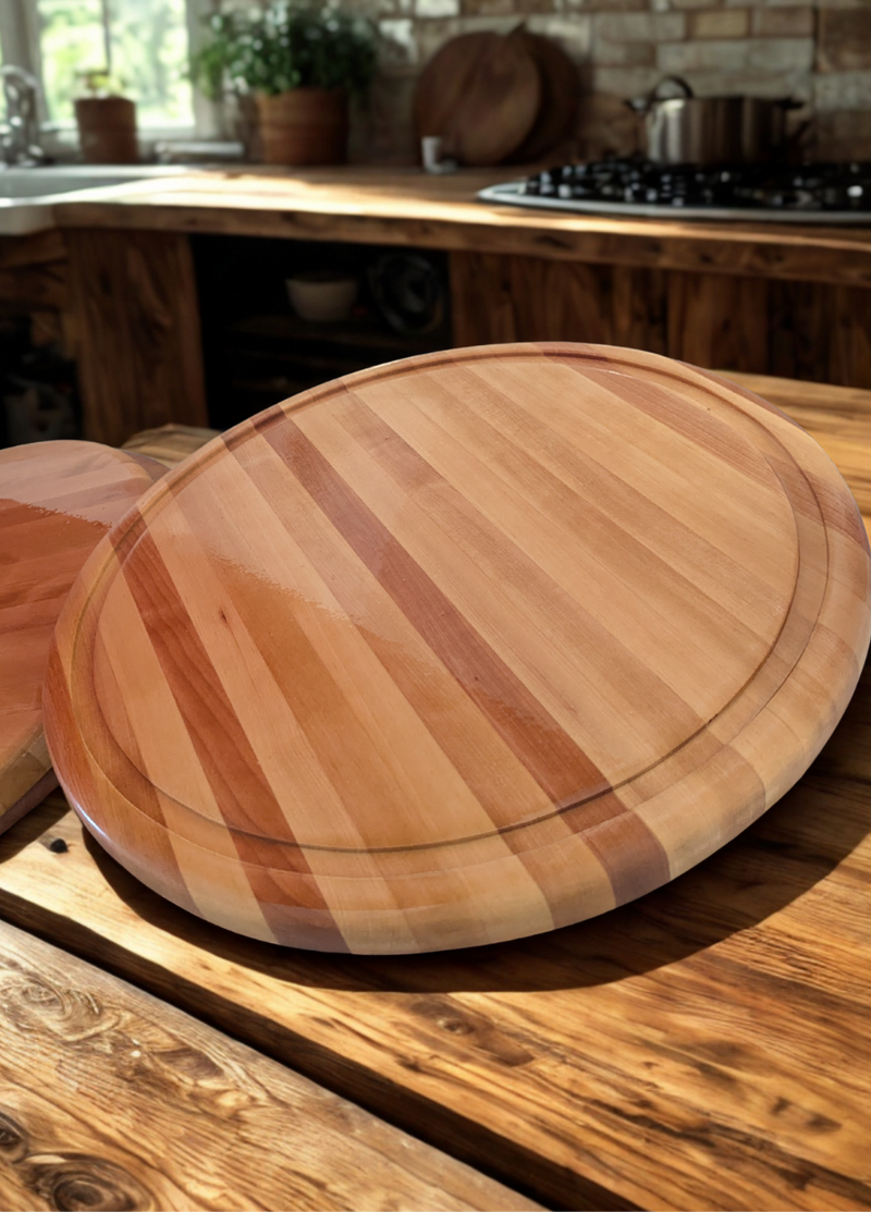 Round 18" x 1 1/4" Birch Butcher Block Board with Juice Groove