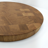 Eaglecreek Boards round end grain white oak butcher block cutting board with a mosaic wood pattern