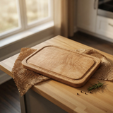 Eaglecreek Boards handcrafted rectangular solid wood cutting board with juice groove on a kitchen countertop